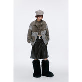 Unisex Jacket Vintage Zebra Pattern Stitching Washed Turn-down Collar Coat